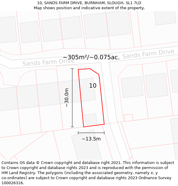 10, SANDS FARM DRIVE, BURNHAM, SLOUGH, SL1 7LD: Plot and title map