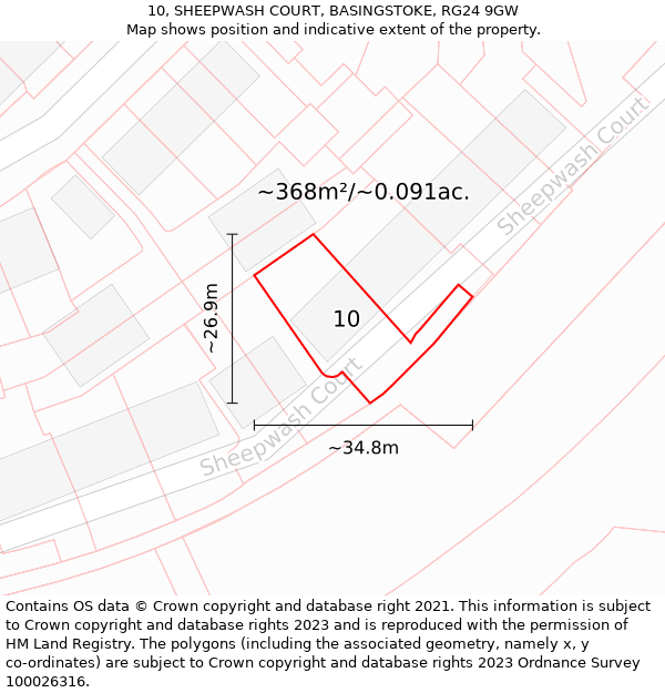 10, SHEEPWASH COURT, BASINGSTOKE, RG24 9GW: Plot and title map