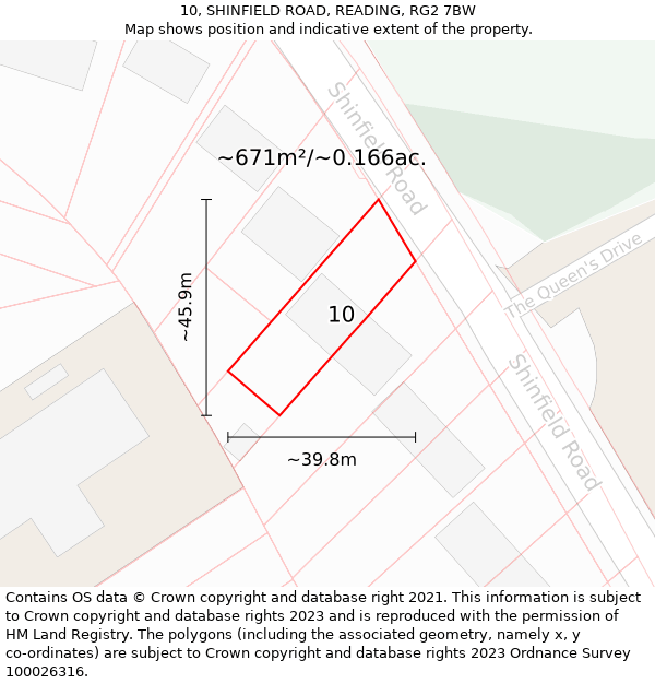 10, SHINFIELD ROAD, READING, RG2 7BW: Plot and title map