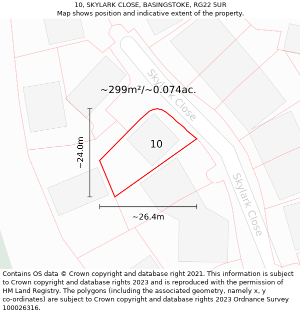 10, SKYLARK CLOSE, BASINGSTOKE, RG22 5UR: Plot and title map