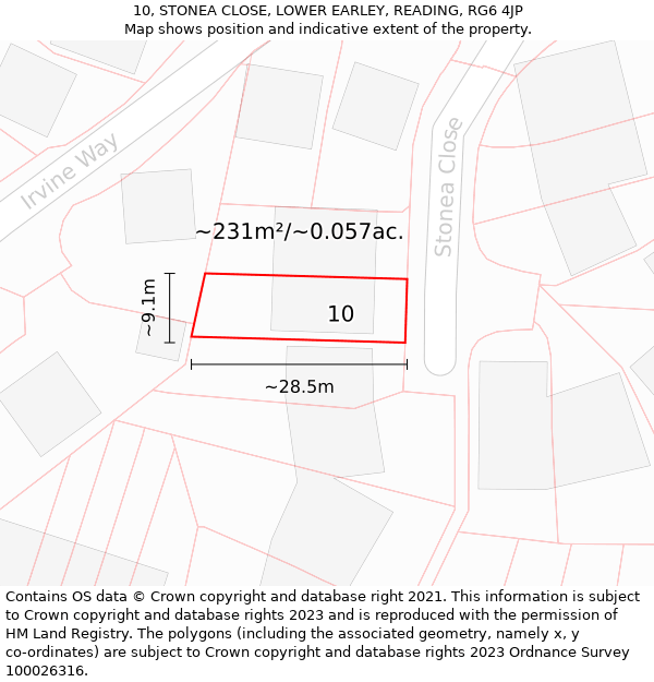 10, STONEA CLOSE, LOWER EARLEY, READING, RG6 4JP: Plot and title map