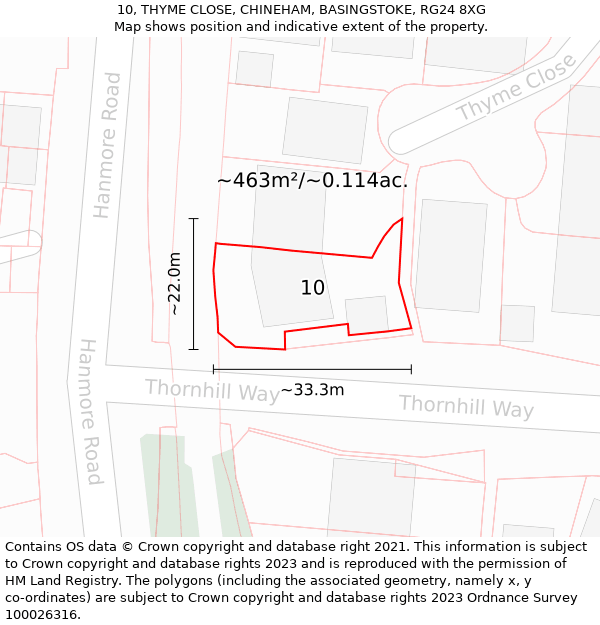 10, THYME CLOSE, CHINEHAM, BASINGSTOKE, RG24 8XG: Plot and title map