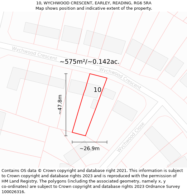10, WYCHWOOD CRESCENT, EARLEY, READING, RG6 5RA: Plot and title map
