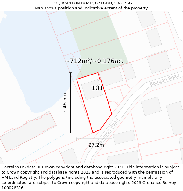 101, BAINTON ROAD, OXFORD, OX2 7AG: Plot and title map