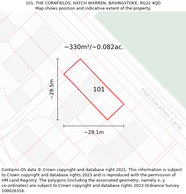 101, THE CORNFIELDS, HATCH WARREN, BASINGSTOKE, RG22 4QD: Plot and title map