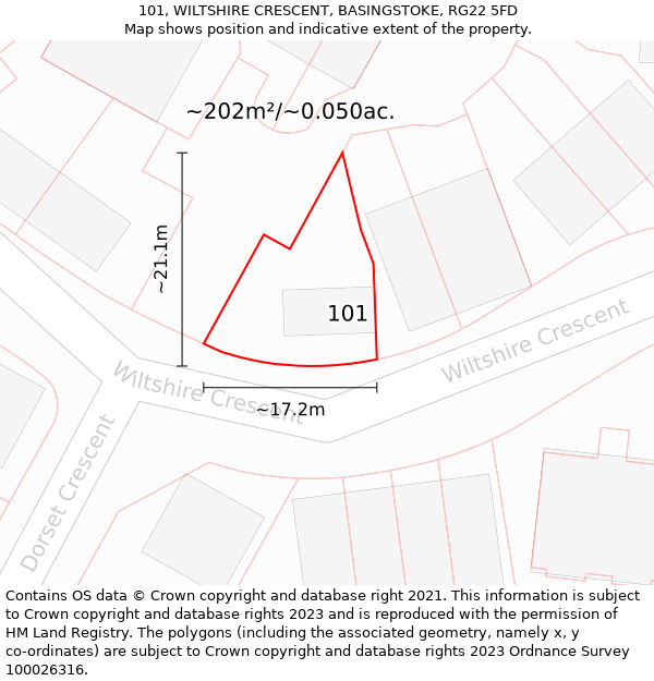 101, WILTSHIRE CRESCENT, BASINGSTOKE, RG22 5FD: Plot and title map