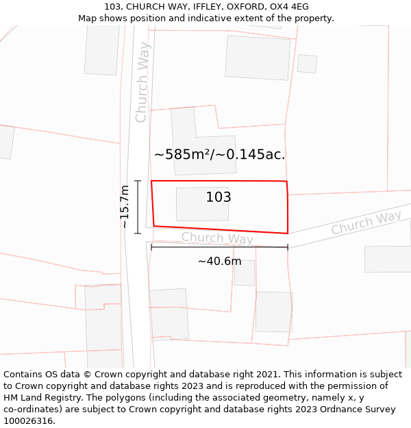 103, CHURCH WAY, IFFLEY, OXFORD, OX4 4EG: Plot and title map
