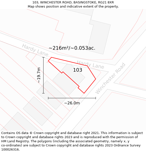 103, WINCHESTER ROAD, BASINGSTOKE, RG21 8XR: Plot and title map