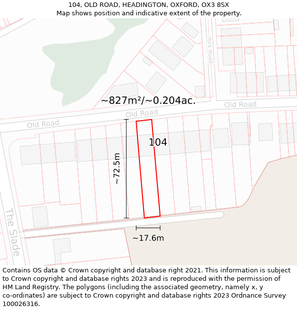 104, OLD ROAD, HEADINGTON, OXFORD, OX3 8SX: Plot and title map