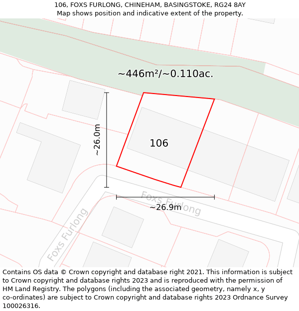 106, FOXS FURLONG, CHINEHAM, BASINGSTOKE, RG24 8AY: Plot and title map