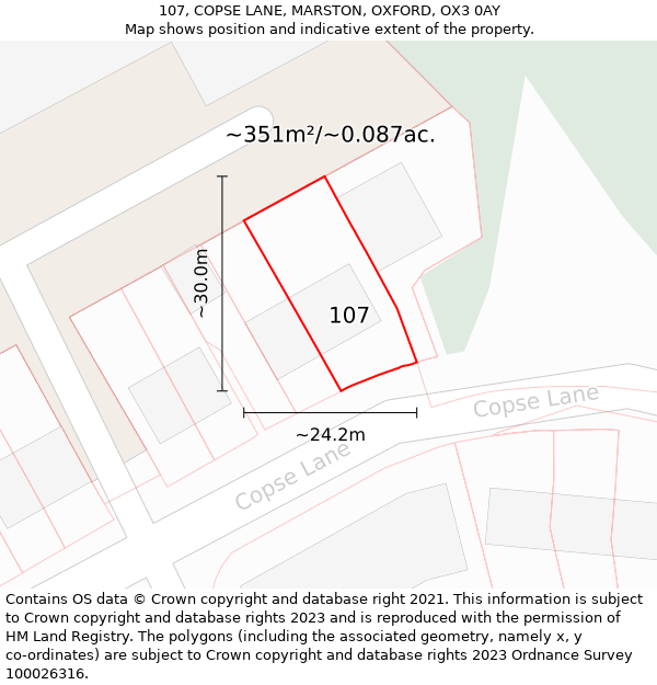 107, COPSE LANE, MARSTON, OXFORD, OX3 0AY: Plot and title map
