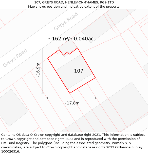 107, GREYS ROAD, HENLEY-ON-THAMES, RG9 1TD: Plot and title map