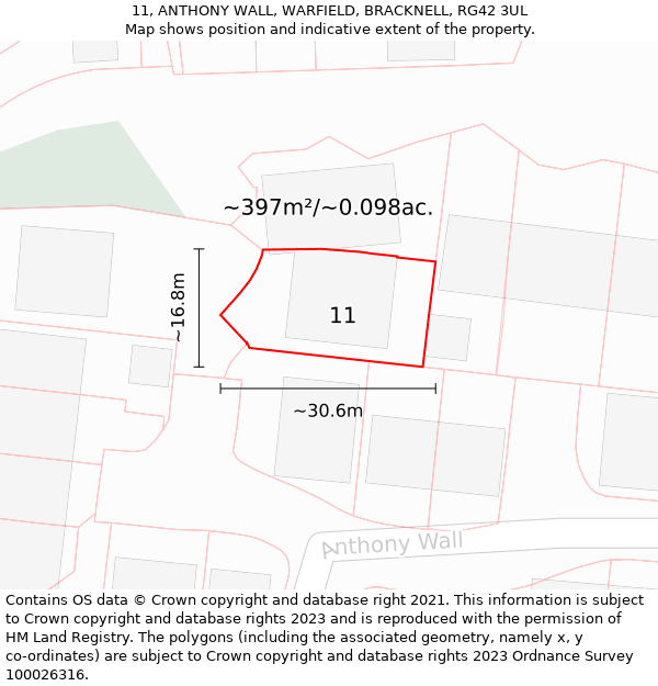 11, ANTHONY WALL, WARFIELD, BRACKNELL, RG42 3UL: Plot and title map