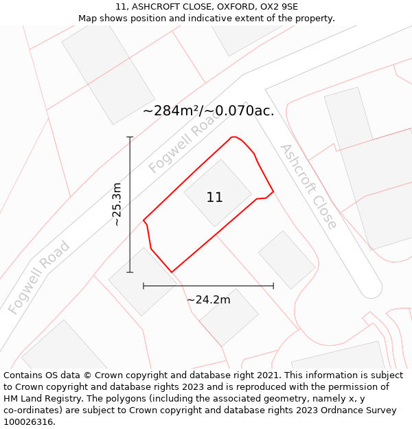 11, ASHCROFT CLOSE, OXFORD, OX2 9SE: Plot and title map