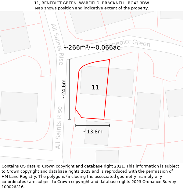 11, BENEDICT GREEN, WARFIELD, BRACKNELL, RG42 3DW: Plot and title map