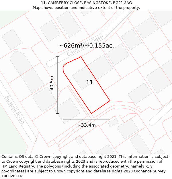 11, CAMBERRY CLOSE, BASINGSTOKE, RG21 3AG: Plot and title map