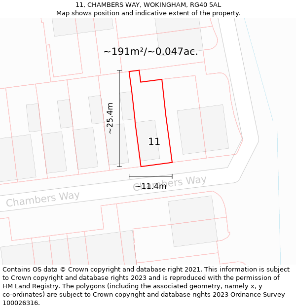 11, CHAMBERS WAY, WOKINGHAM, RG40 5AL: Plot and title map