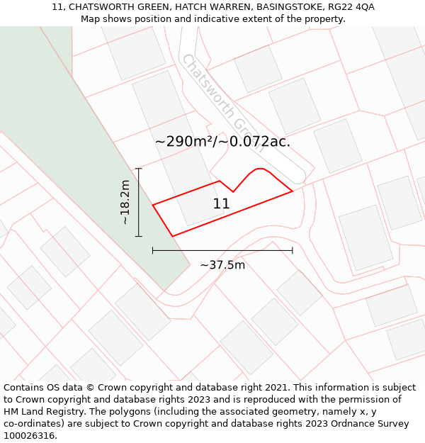 11, CHATSWORTH GREEN, HATCH WARREN, BASINGSTOKE, RG22 4QA: Plot and title map