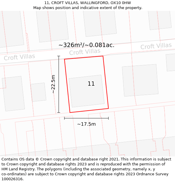 11, CROFT VILLAS, WALLINGFORD, OX10 0HW: Plot and title map