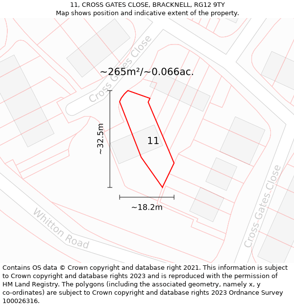 11, CROSS GATES CLOSE, BRACKNELL, RG12 9TY: Plot and title map