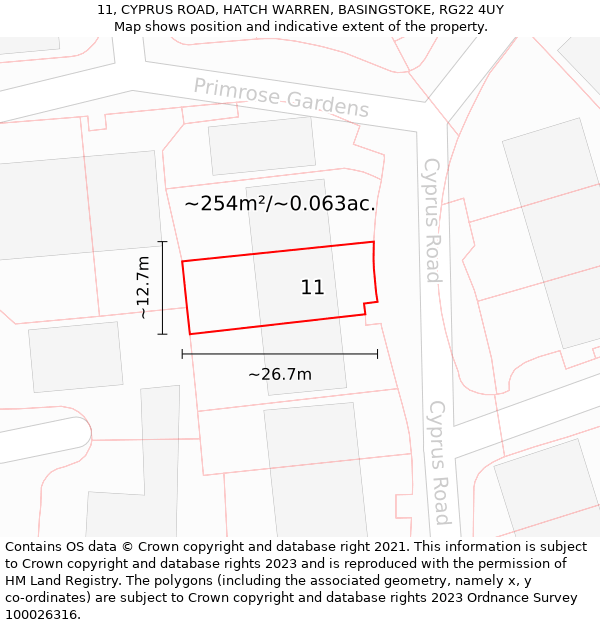 11, CYPRUS ROAD, HATCH WARREN, BASINGSTOKE, RG22 4UY: Plot and title map