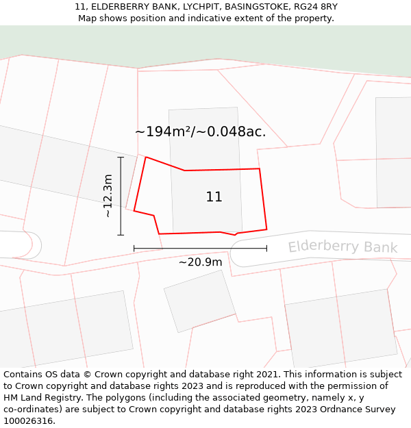 11, ELDERBERRY BANK, LYCHPIT, BASINGSTOKE, RG24 8RY: Plot and title map