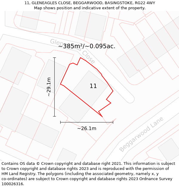 11, GLENEAGLES CLOSE, BEGGARWOOD, BASINGSTOKE, RG22 4WY: Plot and title map