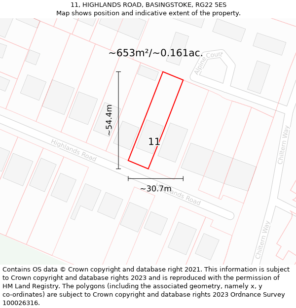 11, HIGHLANDS ROAD, BASINGSTOKE, RG22 5ES: Plot and title map