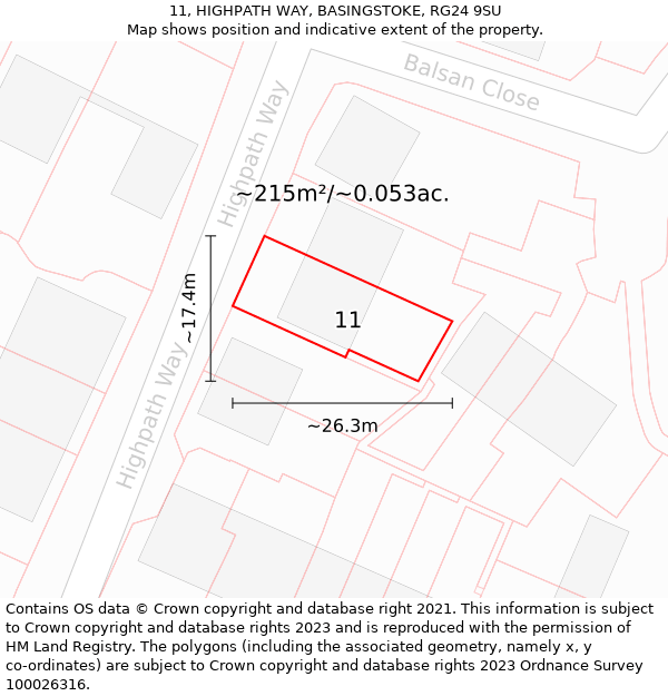 11, HIGHPATH WAY, BASINGSTOKE, RG24 9SU: Plot and title map