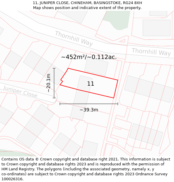 11, JUNIPER CLOSE, CHINEHAM, BASINGSTOKE, RG24 8XH: Plot and title map