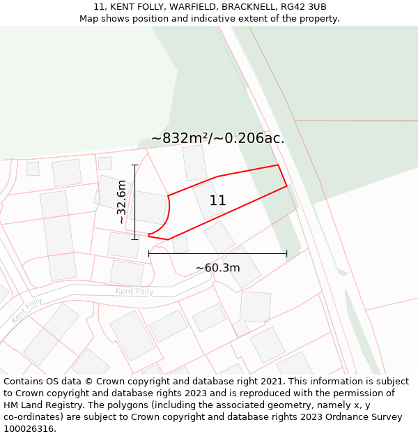 11, KENT FOLLY, WARFIELD, BRACKNELL, RG42 3UB: Plot and title map