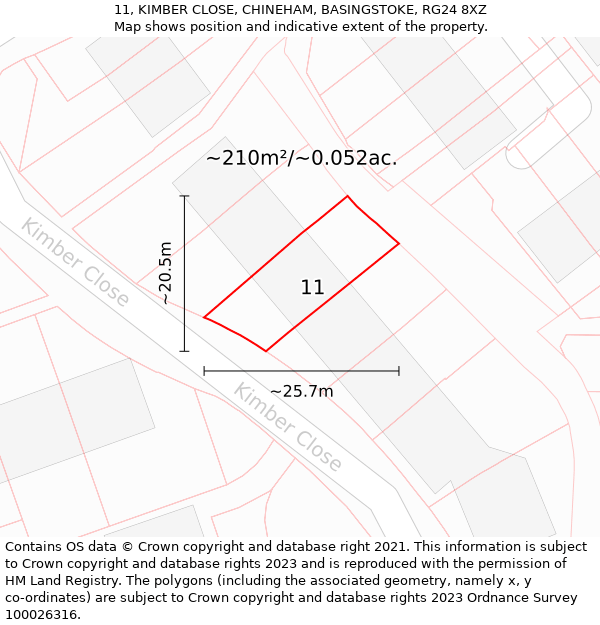 11, KIMBER CLOSE, CHINEHAM, BASINGSTOKE, RG24 8XZ: Plot and title map