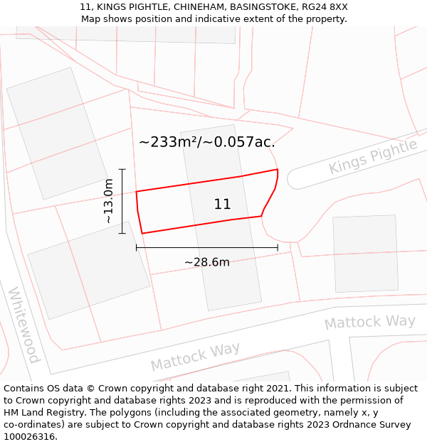 11, KINGS PIGHTLE, CHINEHAM, BASINGSTOKE, RG24 8XX: Plot and title map