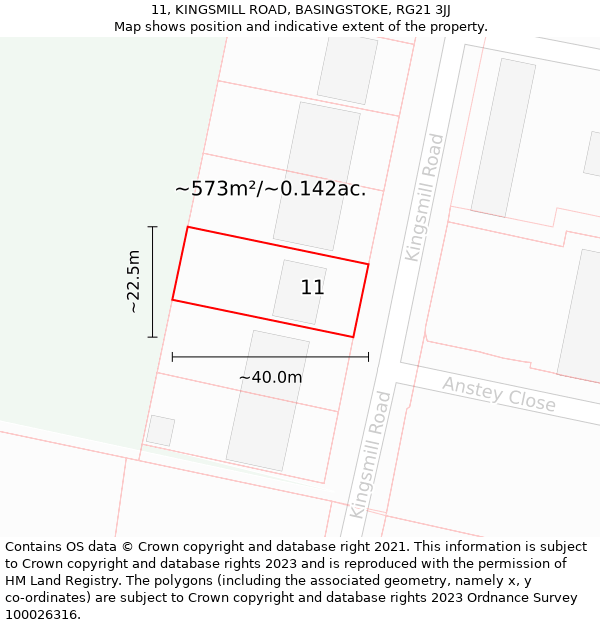 11, KINGSMILL ROAD, BASINGSTOKE, RG21 3JJ: Plot and title map