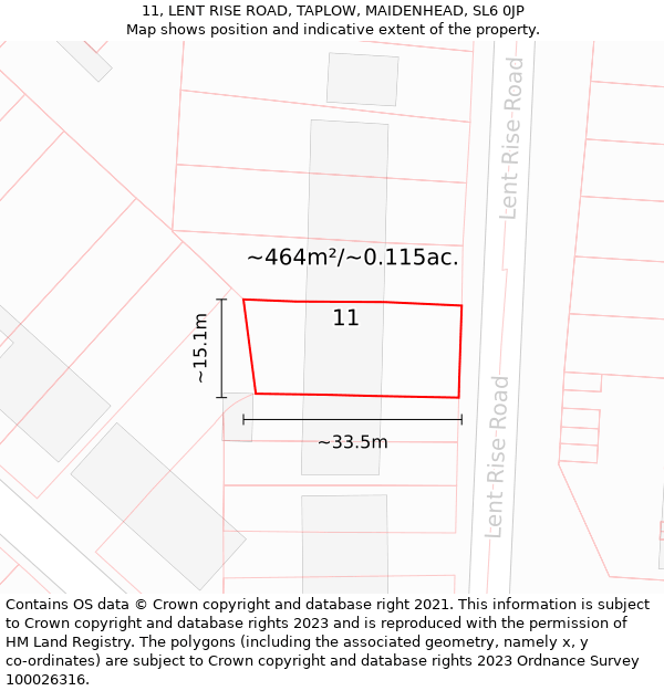 11, LENT RISE ROAD, TAPLOW, MAIDENHEAD, SL6 0JP: Plot and title map