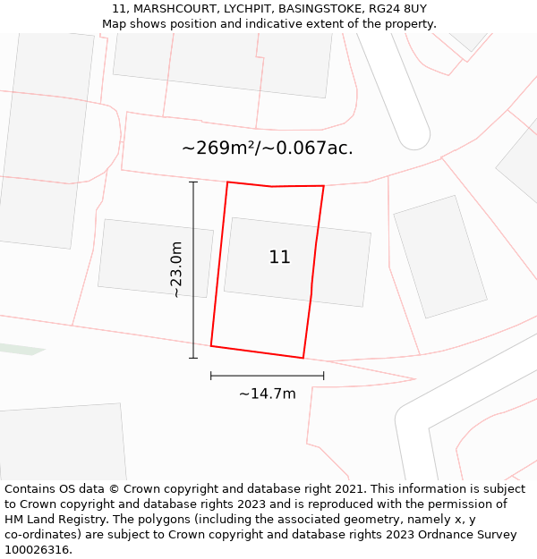 11, MARSHCOURT, LYCHPIT, BASINGSTOKE, RG24 8UY: Plot and title map