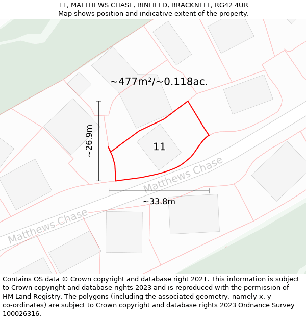 11, MATTHEWS CHASE, BINFIELD, BRACKNELL, RG42 4UR: Plot and title map