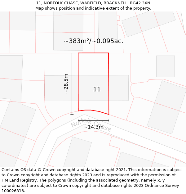 11, NORFOLK CHASE, WARFIELD, BRACKNELL, RG42 3XN: Plot and title map