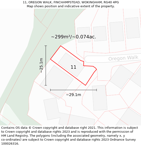 11, OREGON WALK, FINCHAMPSTEAD, WOKINGHAM, RG40 4PG: Plot and title map