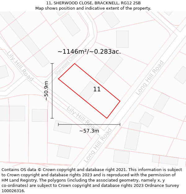 11, SHERWOOD CLOSE, BRACKNELL, RG12 2SB: Plot and title map