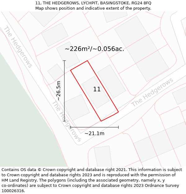 11, THE HEDGEROWS, LYCHPIT, BASINGSTOKE, RG24 8FQ: Plot and title map