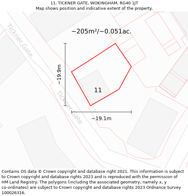 11, TICKNER GATE, WOKINGHAM, RG40 1JT: Plot and title map