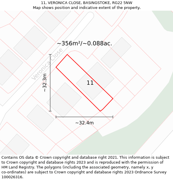 11, VERONICA CLOSE, BASINGSTOKE, RG22 5NW: Plot and title map
