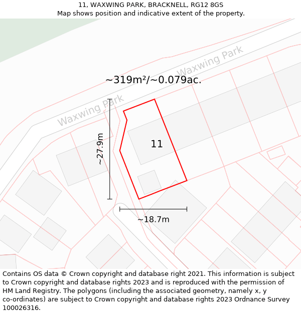 11, WAXWING PARK, BRACKNELL, RG12 8GS: Plot and title map