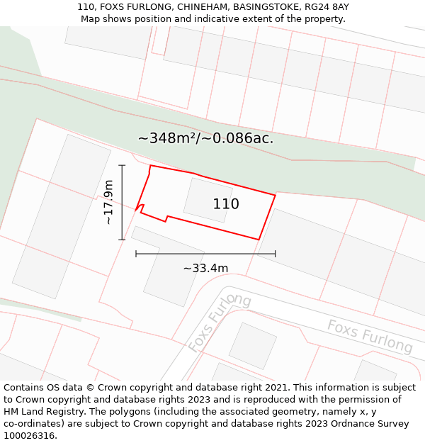 110, FOXS FURLONG, CHINEHAM, BASINGSTOKE, RG24 8AY: Plot and title map