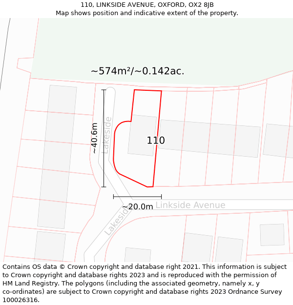 110, LINKSIDE AVENUE, OXFORD, OX2 8JB: Plot and title map