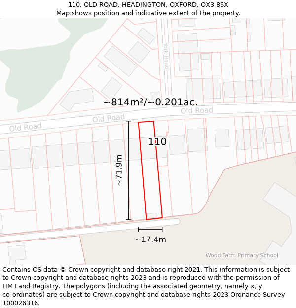 110, OLD ROAD, HEADINGTON, OXFORD, OX3 8SX: Plot and title map