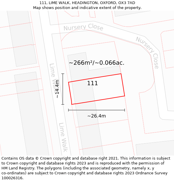 111, LIME WALK, HEADINGTON, OXFORD, OX3 7AD: Plot and title map