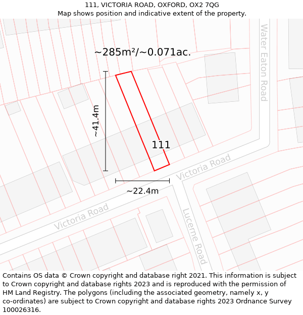 111, VICTORIA ROAD, OXFORD, OX2 7QG: Plot and title map