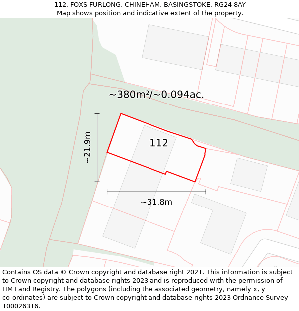 112, FOXS FURLONG, CHINEHAM, BASINGSTOKE, RG24 8AY: Plot and title map